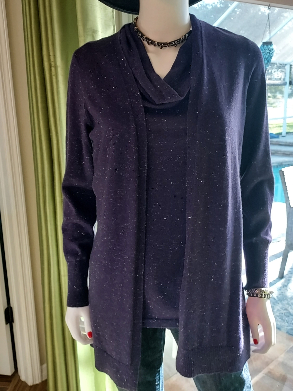 Chico's Rayon & Cashmere Purple Sweater Set w Silver Fleck Sz. 0 ( Fits Sm/ Med)